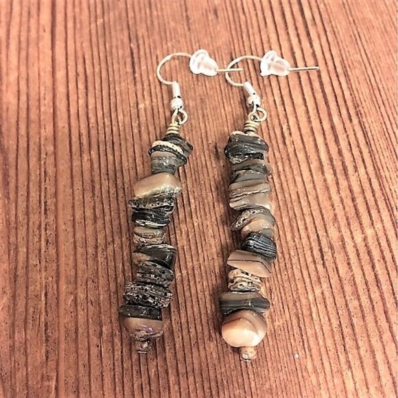 *Ladies Natural Shell Long Beaded Earrings, Handmade Ladies Earring - Picture 1 of 2